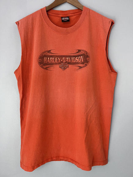 Harley Davidson Shirt Tank Top Orlando Florida USA Y2K Orange SUN FADED XL - Picture 2 of 12